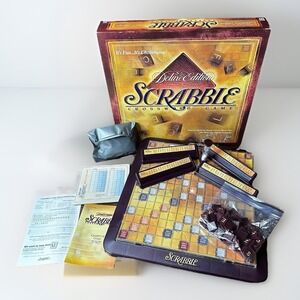 Vintage Scrabble Deluxe Edition Board Game Crossword Rotating Complete 1999